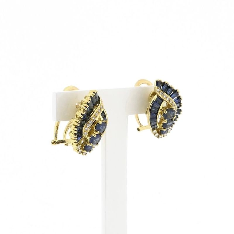 Image 3 of Gold earrings with sapphires and diamonds; 0.20 ct.