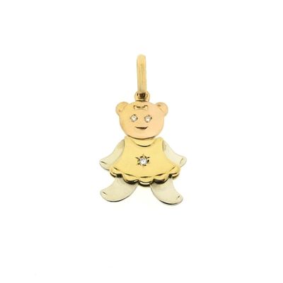 Image 1 of Tricolor gold pendant of a bear with diamond; 0.015 ct.