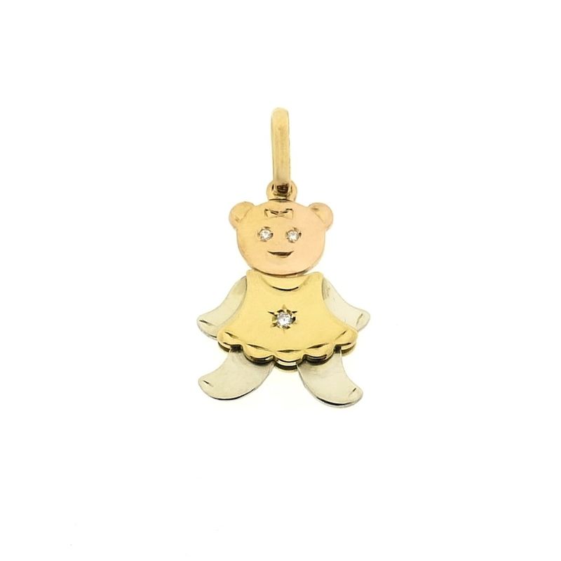 Image 1 of Tricolor gold pendant of a bear with diamond; 0.015 ct.