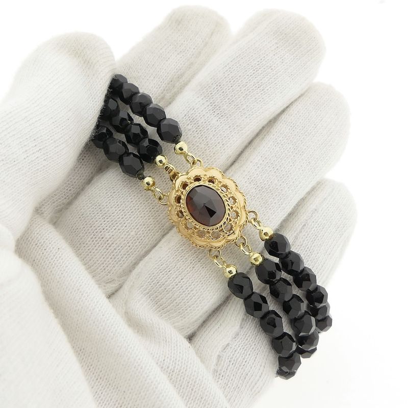 Image 6 of Glass bead bracelet with gold clasp; Antique | 19.5 cm