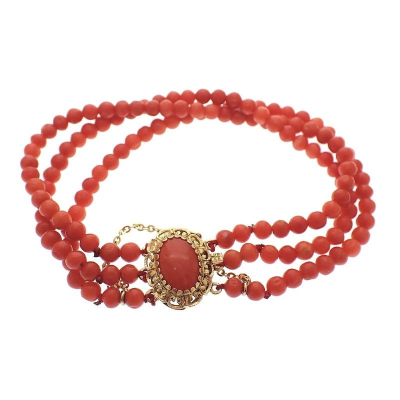 Image 3 of Blood coral bead bracelet with gold clasp