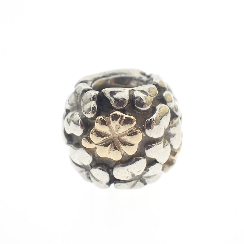 Image 1 of Pandora charm; Silver with gold; Lucky Clover