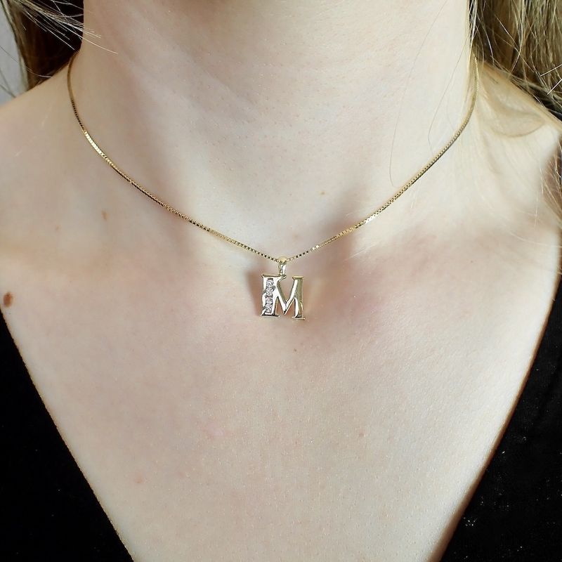 Image 3 of Gold letter pendant; M | With zirconia