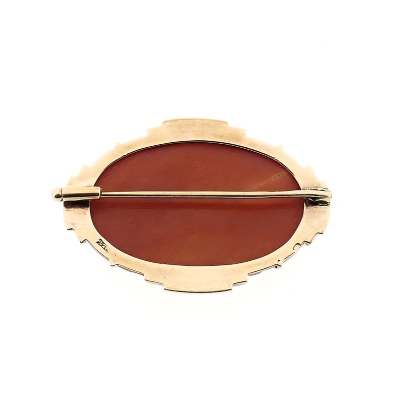 Afbeelding 4 van Gouden broche met camee; bloedkoraal