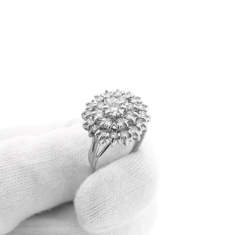 Image 10 of Antique white gold entourage ring with diamonds; 1.29 ct.