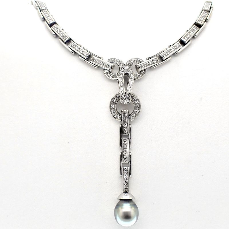 Image 1 of 18K white gold women's necklace with 1.04 ct. diamonds and pearl | 41 cm