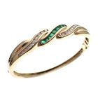 Image 1 of Gold bracelet with emerald and diamond 0.51 ct.; Vintage | Ø 57 mm