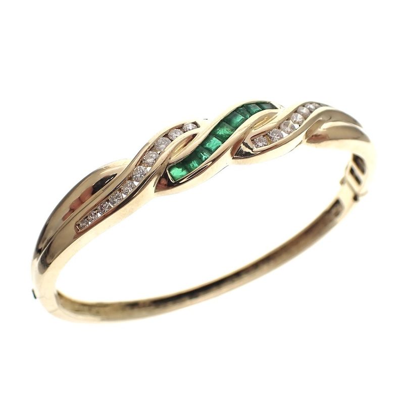 Image 1 of Gold bracelet with emerald and diamond 0.51 ct.; Vintage | Ø 57 mm