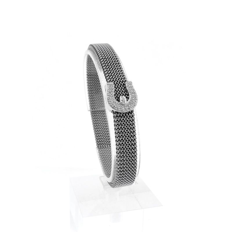 Image 1 of Steel Flex bracelet with white gold charm and diamond | 0.20 ct.