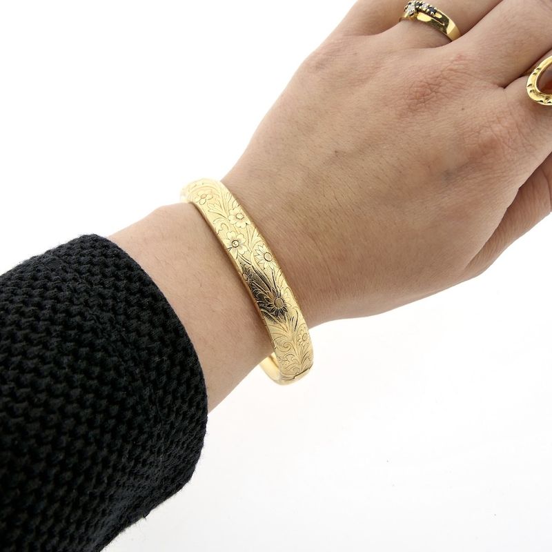 Image 4 of Vintage gold slave bracelet with engravings; Size M