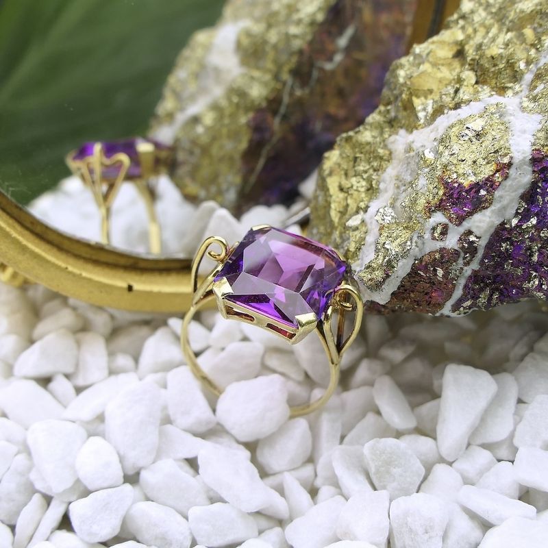 Image 2 of Vintage gold cocktail ring with synthetic sapphire