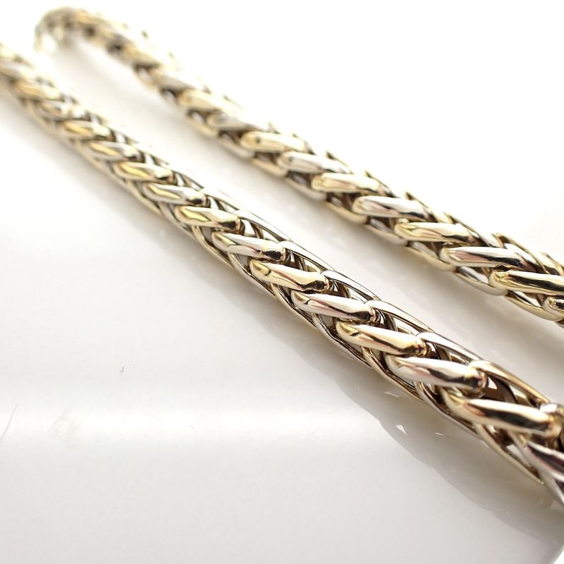 Image 3 of Two-tone gold braided necklace; foxtail link | 45 cm
