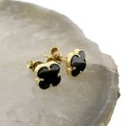 Image 3 of Golden clover 4 stud earrings with onyx