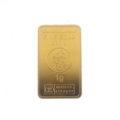 Gold bar of 1 gram 999.9 pure gold; Heimerle + Meule Image 1 of Gold bar of 1 gram 999.9 pure gold; Heimerle + Meule