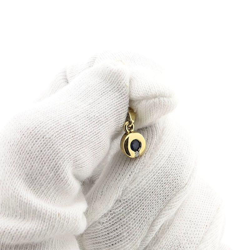 Image 8 of Minimalist Gold Pendant with Sapphire & Diamond | 0.005 ct.