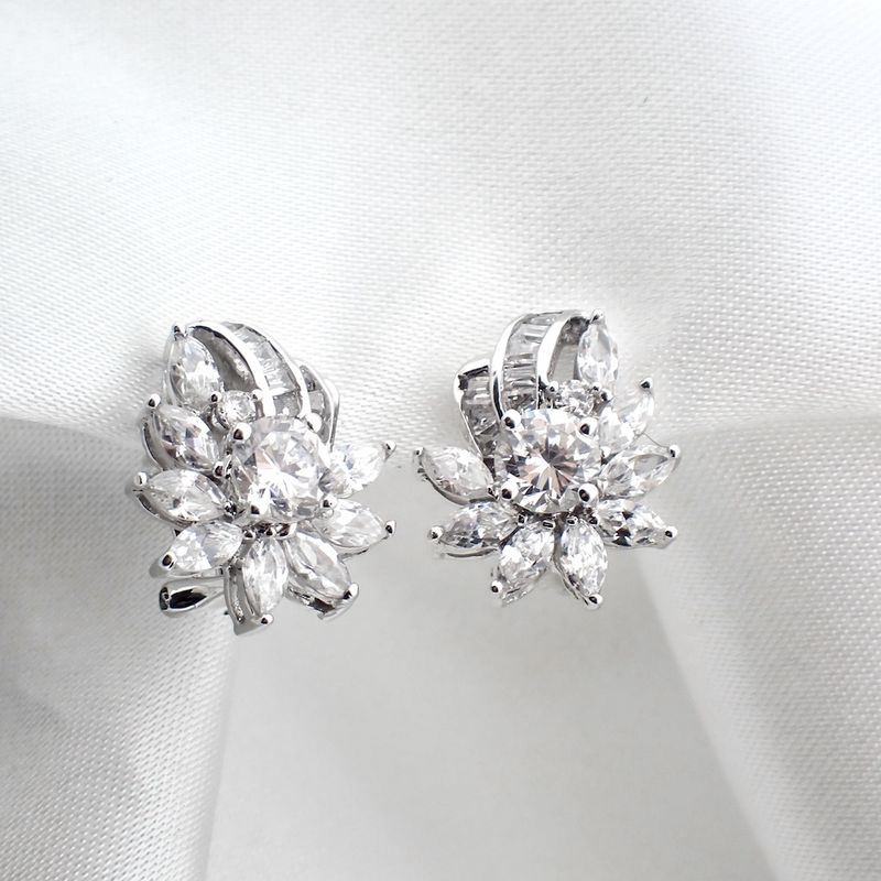 Image 2 of 18 carat white gold stud earrings with zirconia stones