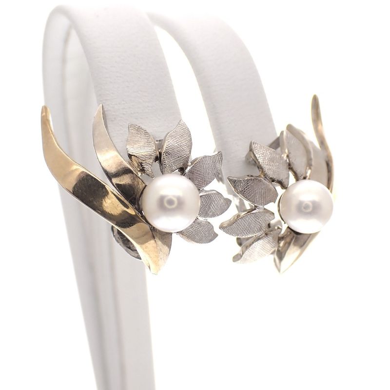 Image 8 of Vintage two-tone gold clip-on earrings with pearls