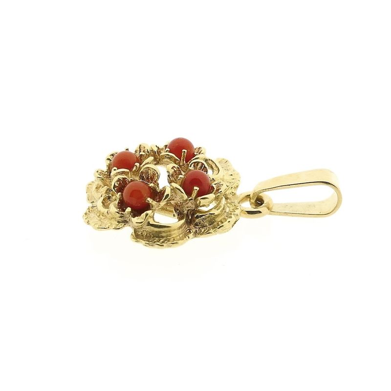 Image 9 of Gold floral pendant with blood coral
