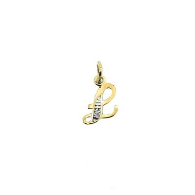 Two-tone gold pendant of the letter L with diamond; 0.01 ct. Image 1 of Two-tone gold pendant of the letter L with diamond; 0.01 ct.