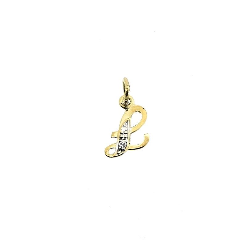 Image 1 of Two-tone gold pendant of the letter L with diamond; 0.01 ct.