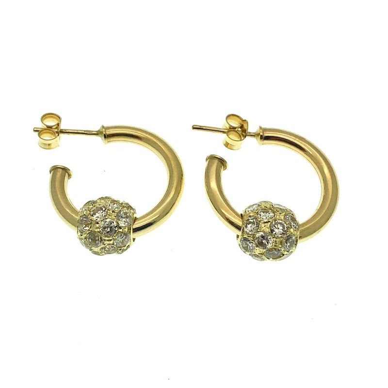 Image 1 of Yellow gold earrings with zirconia charm | Ø 20 mm
