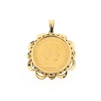 Gold pendant of 10 guilder coin Queen Wilhelmina 1917