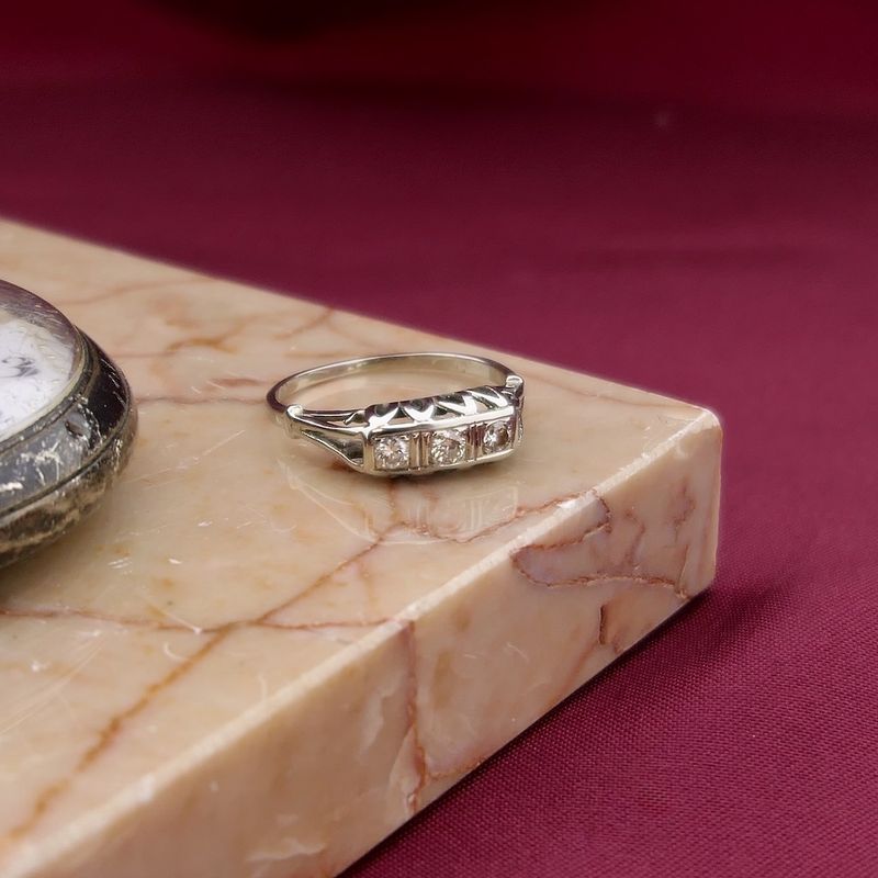 Image 2 of White gold Art Deco ring with 0.15 ct diamond.