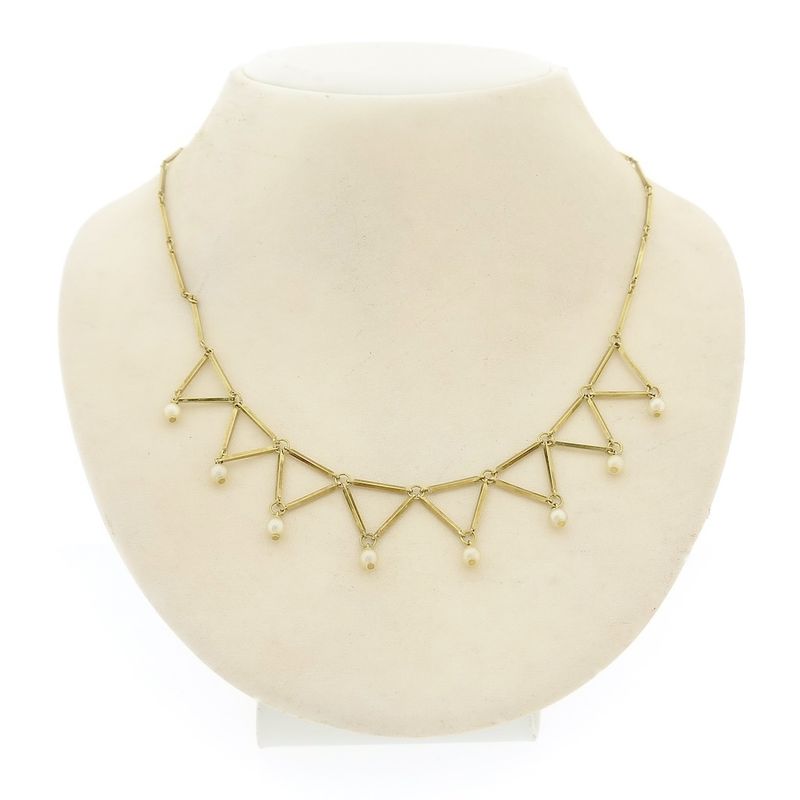Image 1 of Gold bar necklace with pearls