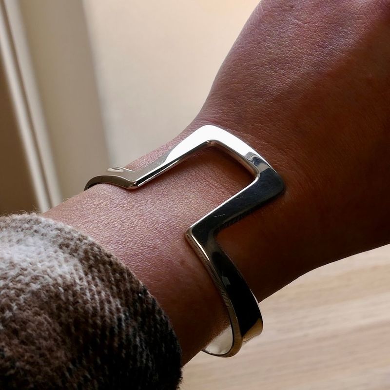 Image 6 of Silver Slave Bracelet with Pattern; Size S/M