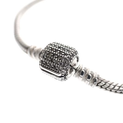 Image 2 of Pandora bracelet; Silver; Sparkling snake chain with pavé clasp | 19 cm