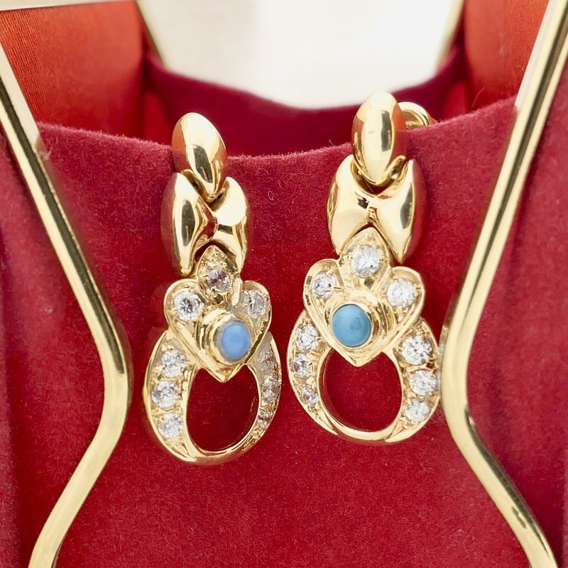 Image 8 of Gold earrings with zirconia and turquoise