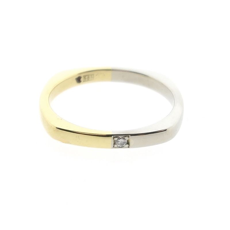Image 4 of Two-tone gold square solitaire ring with diamond; 0.01 ct.