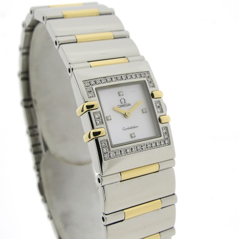Image 3 of Omega Constellation Quadra 'Full Bar'; 18k. Goud/stalen dames horloge met diamanten