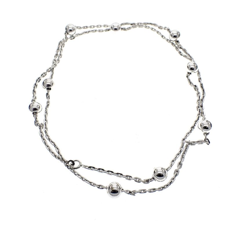 Image 3 of Long silver anchor link necklace with beads