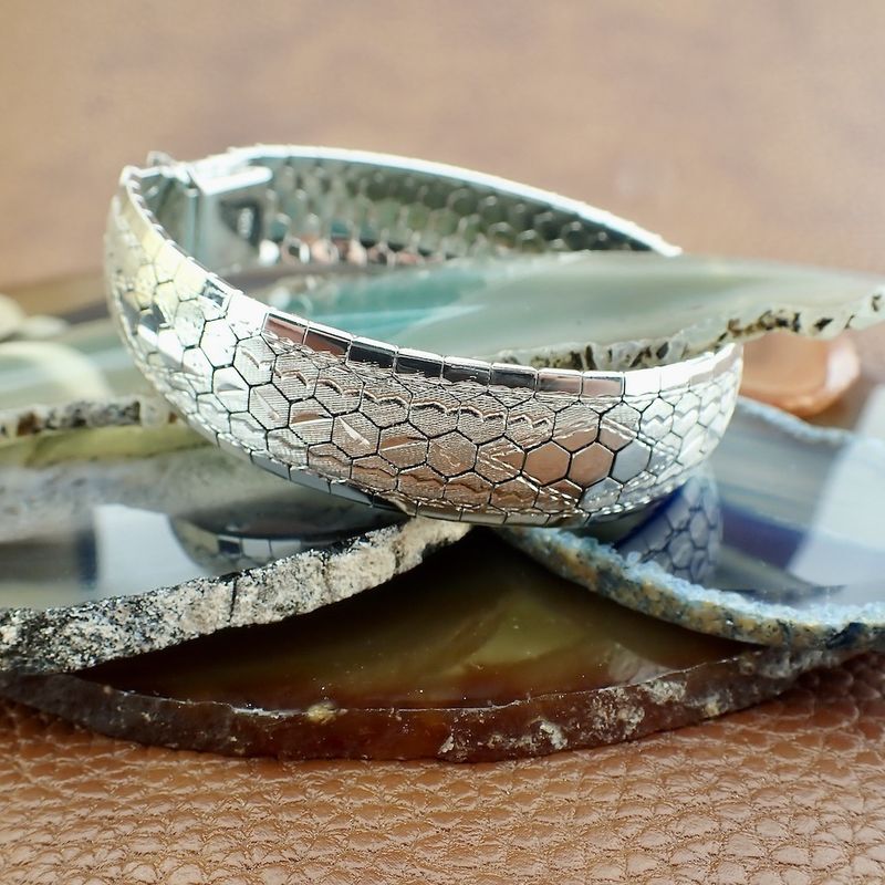 Image 5 of Silver wide link bracelet; Rhodium plated | 19 cm