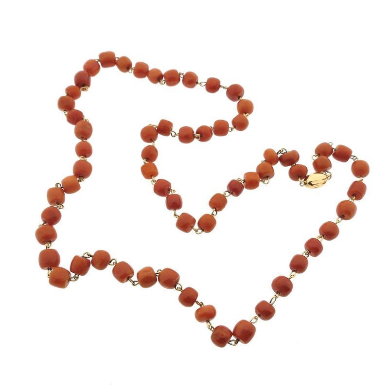 Image 6 of Red coral bead necklace with gold clasp