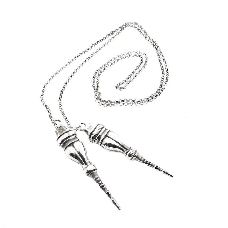 Image 4 of Antique Silver Necklace with Knitting Needle Caps