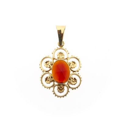 Image 1 of Vintage Floral Gold Pendant with Carnelian