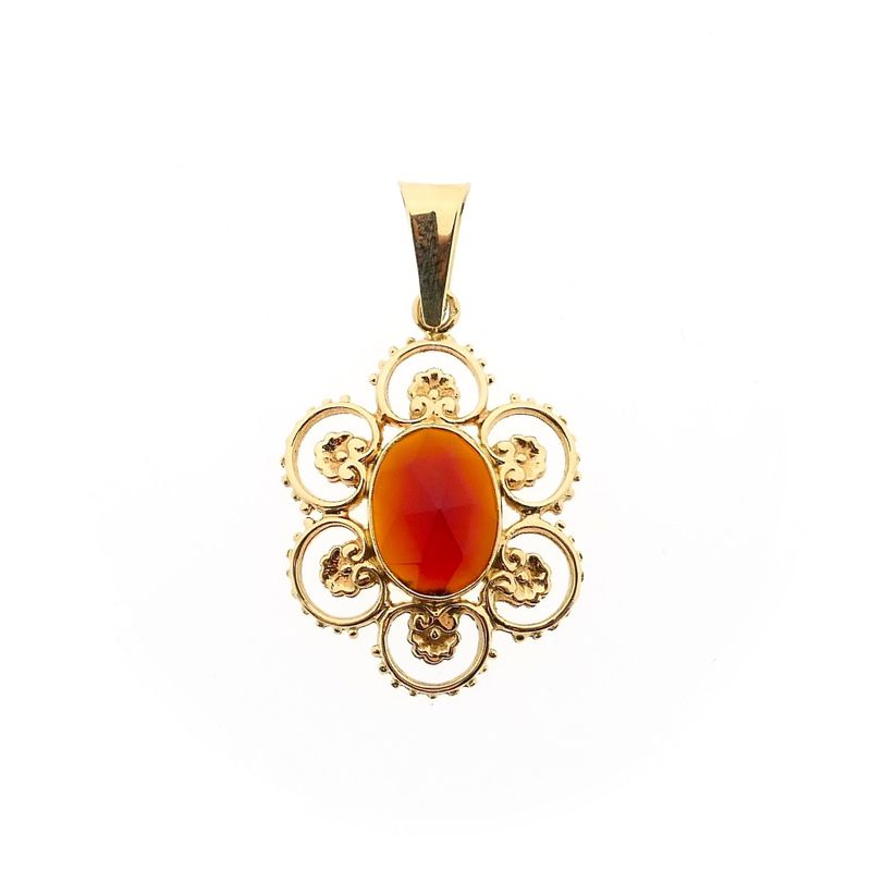 Image 1 of Vintage Floral Gold Pendant with Carnelian