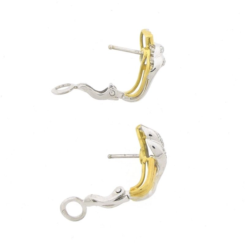 Image 7 of Bicolor gold fantasy stud earrings with diamonds; 0.15 ct.