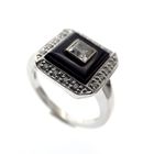 Image 1 of White gold ring with zirconia, onyx and diamonds; 0.16 ct.