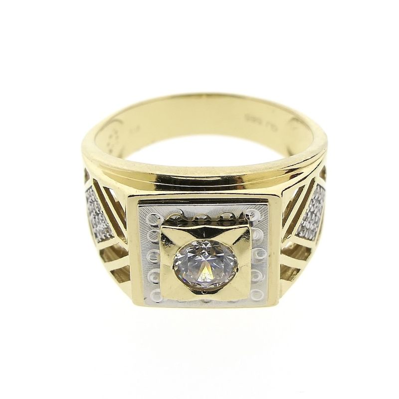 Image 4 of Two-tone gold men's ring with zirconia | Art Deco