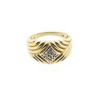 Image 3 of Gold Ring with Ribbed Pattern and Diamond; 0.02 ct; 14K; Size 17.5