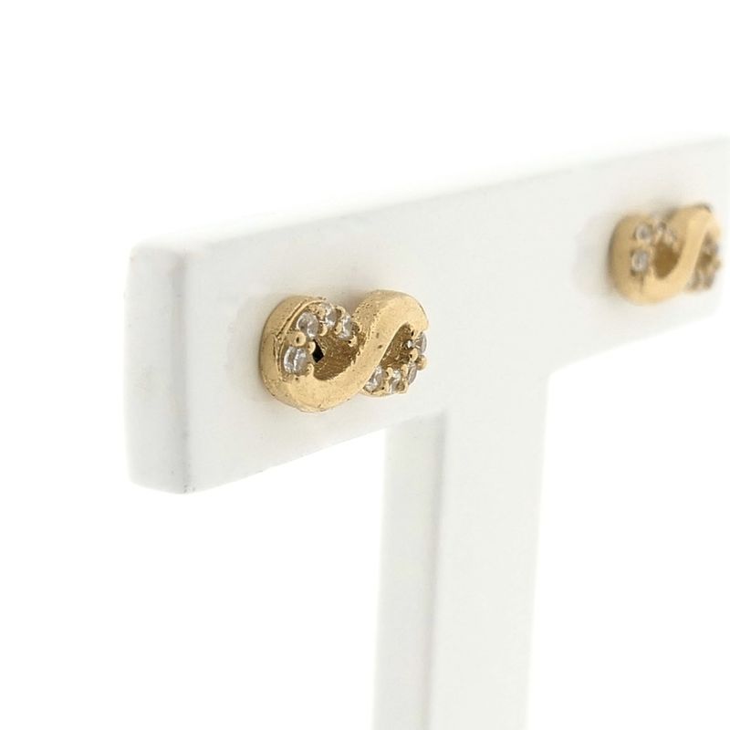 Image 3 of Gold infinity stud earrings with zirconia