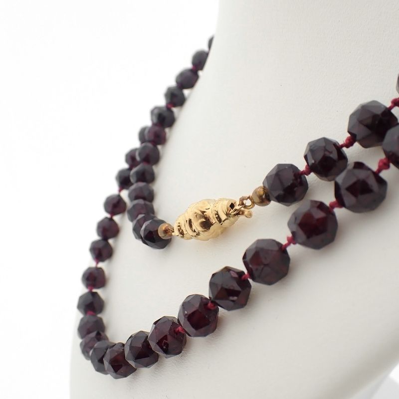 Image 2 of Antique garnet bead necklace with gold clasp