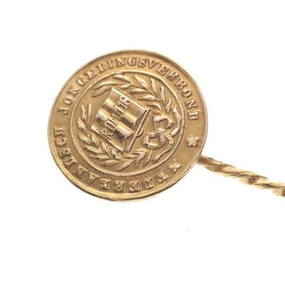 Image 2 of Gold lapel pin with coin of the Dutch Youth Association