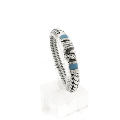 Image 1 of Silver Buddha to Buddha bracelet with turquoise; Ben XS | 18 cm