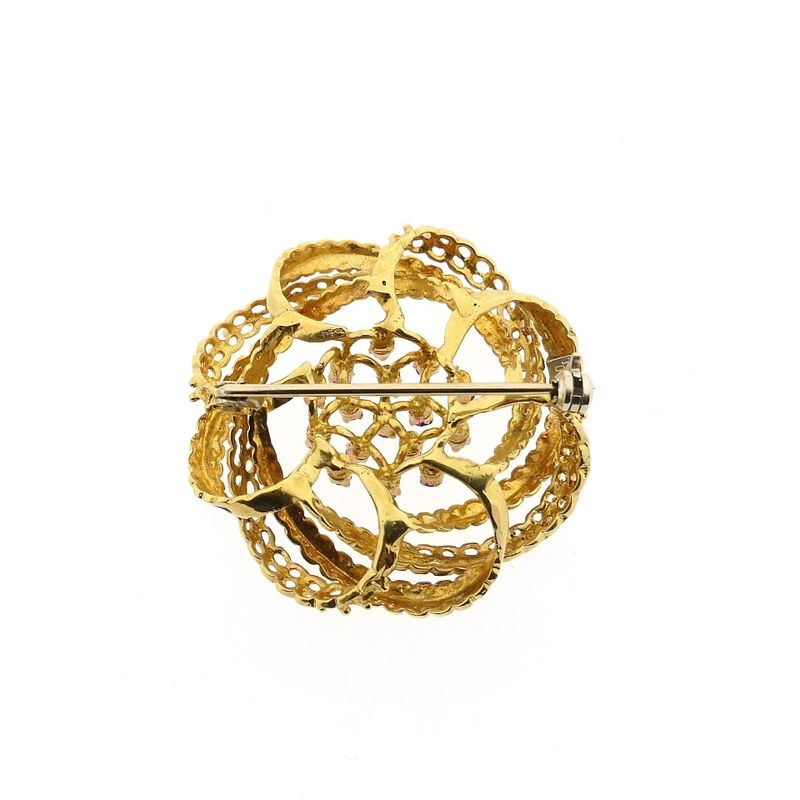 Image 3 of Vintage Gold Brooch Flower with Ruby and Enamel