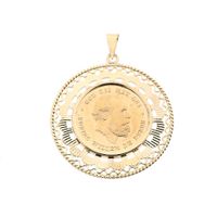 Gold pendant of a 10-guilder coin; King William III 1875