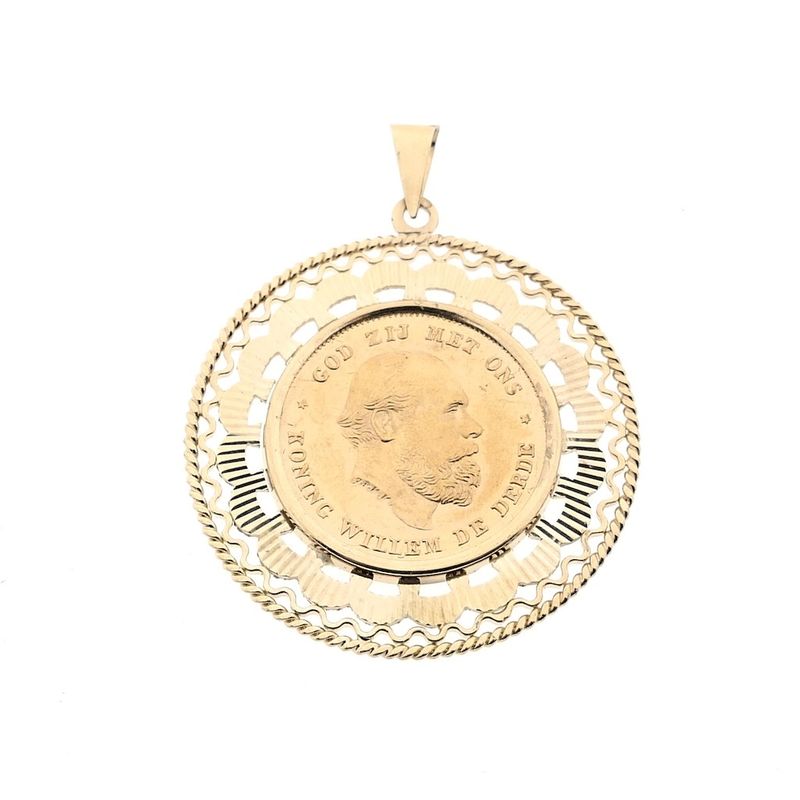 Image 1 of Gold pendant of a 10-guilder coin; King William III 1875